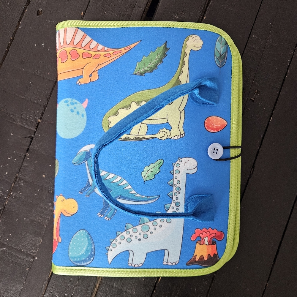 NEW Blue Green Colorful Dinosaur Quiet Book Boys Toy Interactive Travel Church